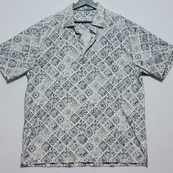 NWT!!!‎ Tommy Bahama Men's SILK BLEND Gray Patterned Shirt SIZE L. #640